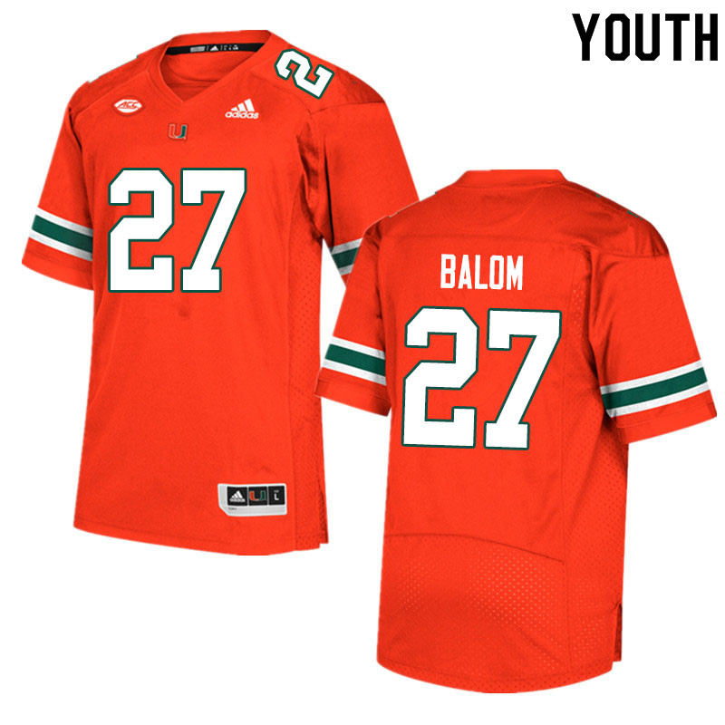 Youth #27 Brian Balom Miami Hurricanes College Football Jerseys Sale-Orange - Click Image to Close